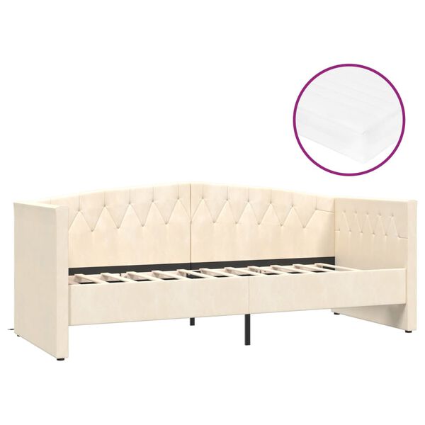 vidaXL Slaapbank met matras en USB fluweel cr&egrave;mekleurig 90x200 cm
