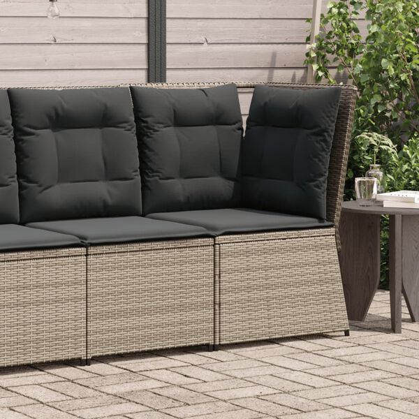 vidaXL Tuinhoekbank met kussens poly rattan grijs