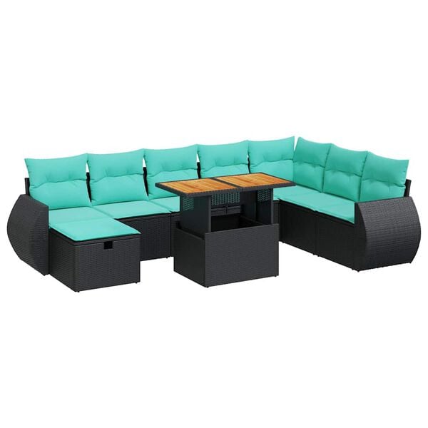 vidaXL 9-delige Loungeset met kussens poly rattan acacia bruin