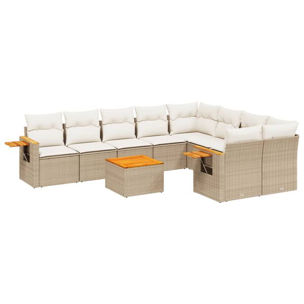 vidaXL 10-delige Loungeset met kussens poly rattan beige