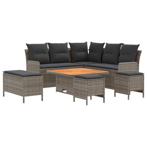 vidaXL Meubelsets met kussen 7 pcs Grijs en Donkergrijs PE Rattan