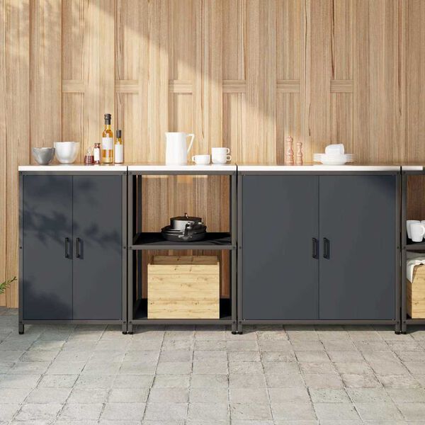 vidaXL Keukenopslag set met plank 3 pcs Antraciet Koudgewalst staal