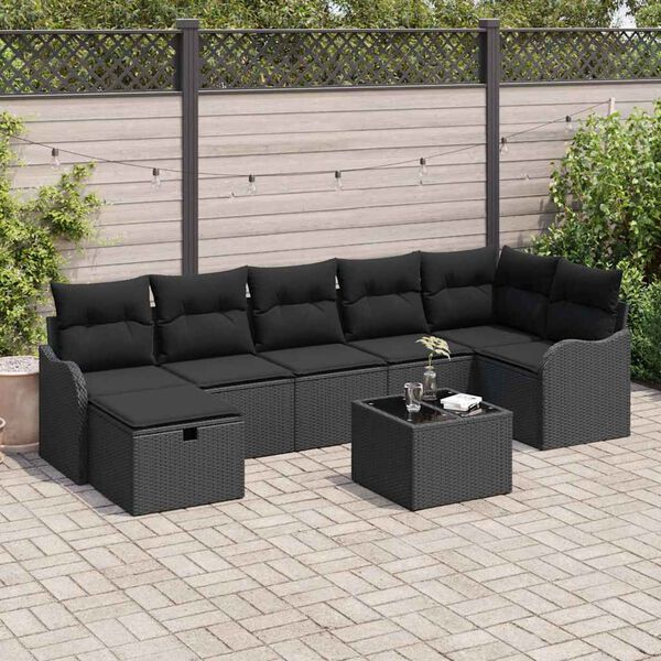 vidaXL Tuin Sofa Set met kussen met opslag 8 pcs Zwart Poly riet