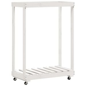 vidaXL Houtblokhouder met wielen 76,5x40x108 cm massief grenenhout wit