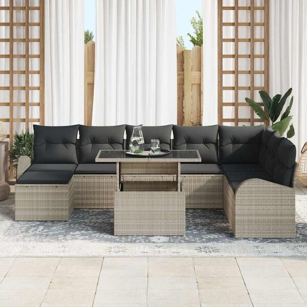 vidaXL Tuin Sofa Set met kussen 9 pcs Lichtgrijs