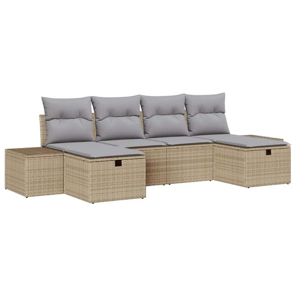 vidaXL Tuin Sofa Set met kussen 6 pcs Beige poly rattan