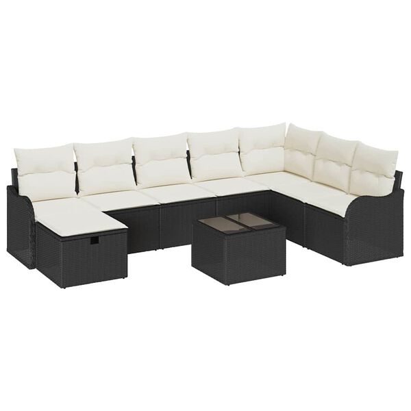 vidaXL Tuin Sofa Set met kussen met opslag 9 pcs Zwart Poly riet