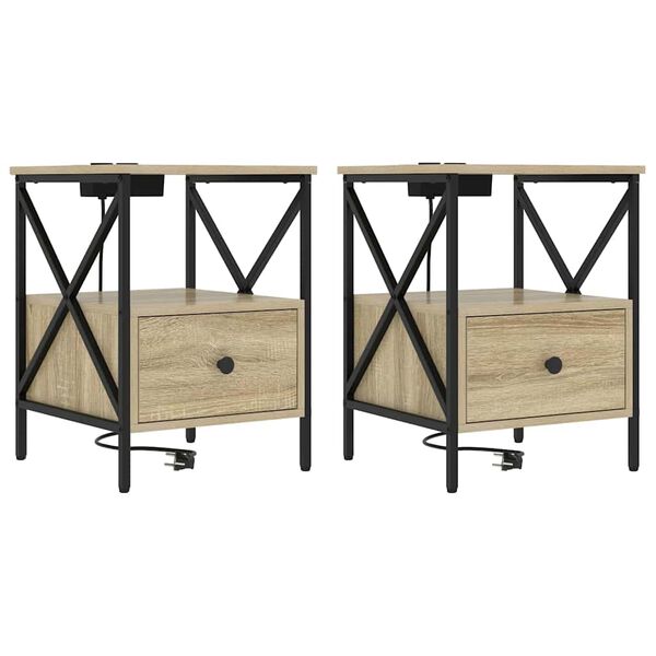 vidaXL Nachtkastje 2 pcs Sonoma Eiken 41,5 x 40,5 x 55 cm Bewerkt hout