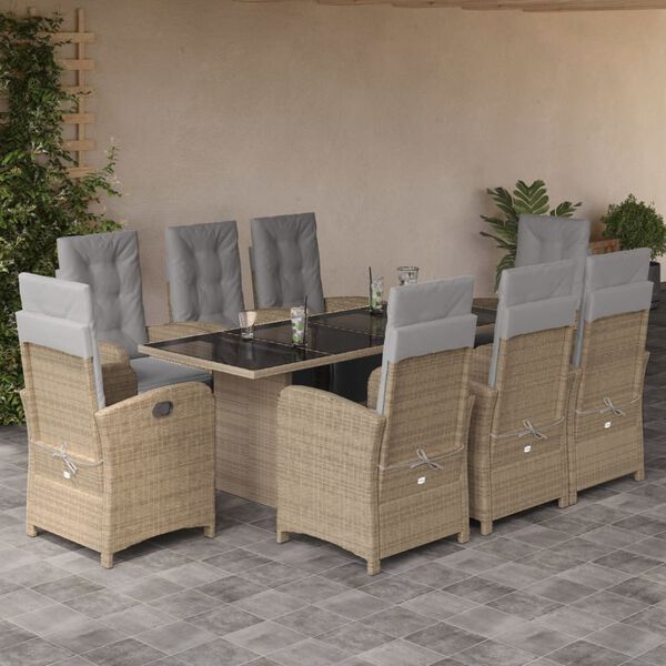 vidaXL 9-delige Tuinset met kussens poly rattan beige
