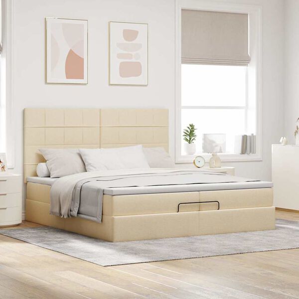 vidaXL Ottoman bed met matrassen 200x200cm stof cr&egrave;mekleurig