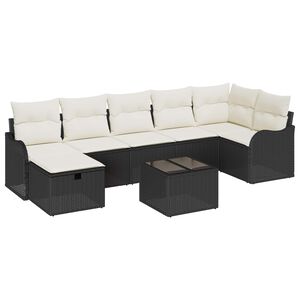 vidaXL Bankstel met kussen met opslag 8 pcs Zwart en Cr&egrave;me poly rattan