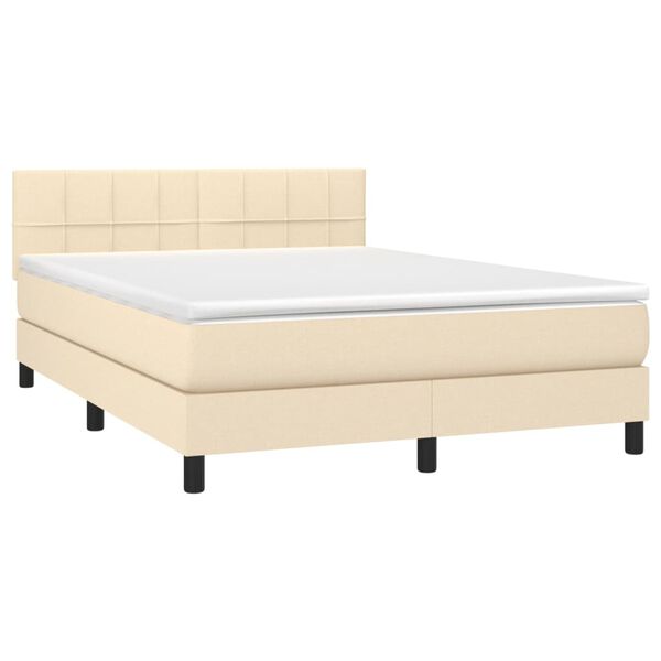 vidaXL Boxspring met matras stof crèmekleurig 140x200 cm