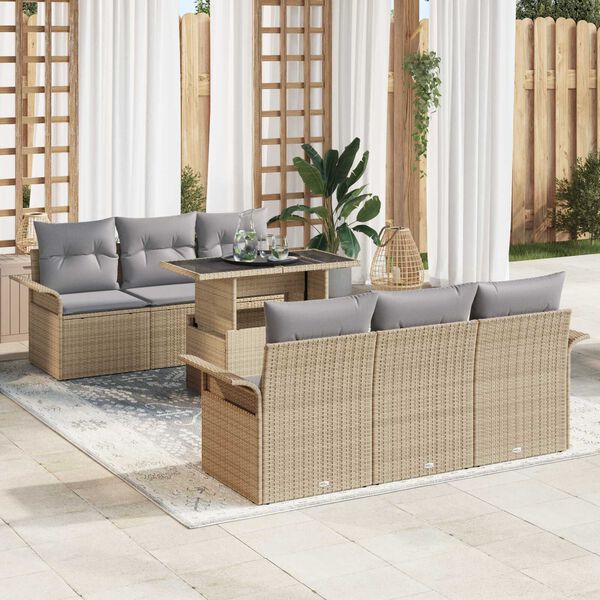 vidaXL Tuin Sofa Set met kussen 7 pcs Beige poly rattan