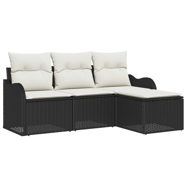 vidaXL Tuin Sofa Set met opslag 4 pcs Zwart poly rattan