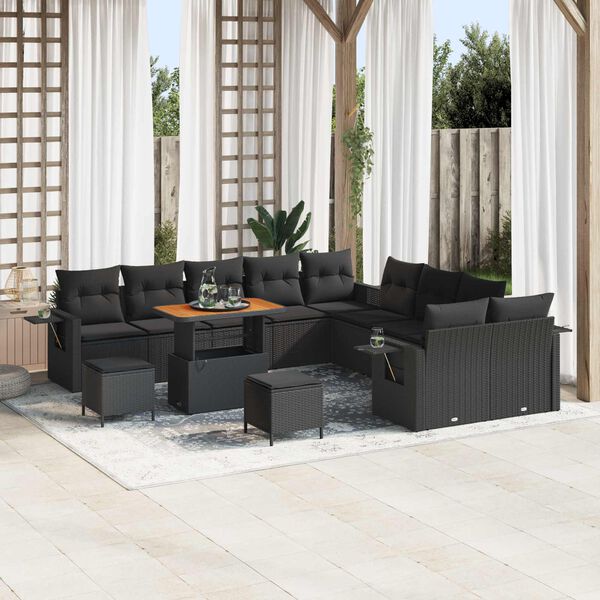vidaXL Tuin Sofa Set met kussen met opslag 13 pcs Zwart poly rattan