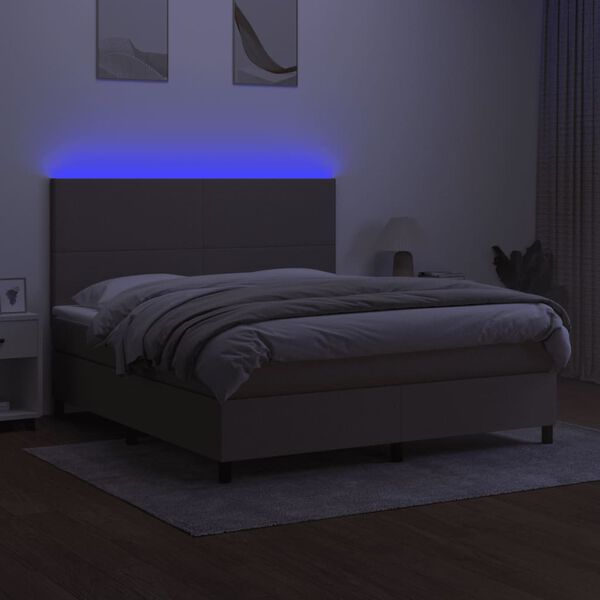 vidaXL Boxspring met matras en LED stof taupe 180x200 cm