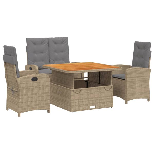 vidaXL 4-delige Tuinset met kussens poly rattan beige