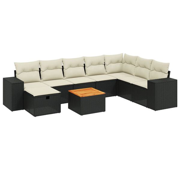 vidaXL 9-delige Loungeset met kussens poly rattan zwart
