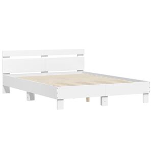 vidaXL Bedframe met hoofdeinde bewerkt hout wit 150x200 cm