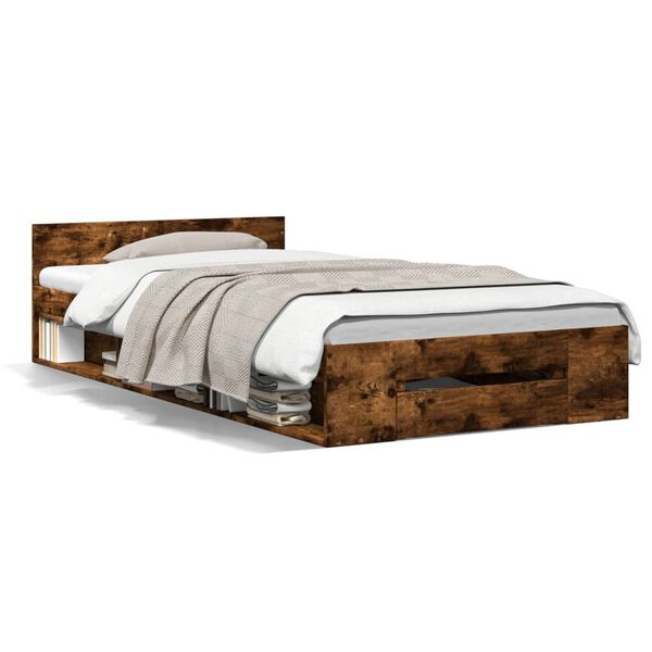 vidaXL Bedframe met lade bewerkt hout gerookt eikenkleurig 90x190 cm