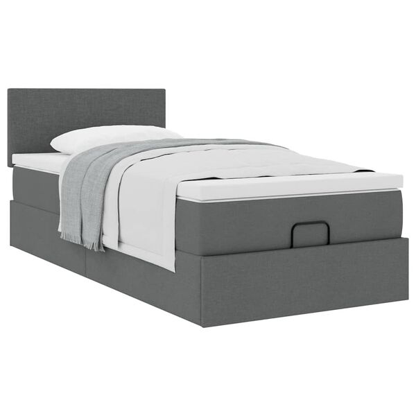vidaXL Bed met matras 90x200 cm stof donkergrijs
