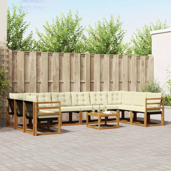 vidaXL Buiten bankenset met kussen 11 pcs Natuurlijk en Cr&egrave;me