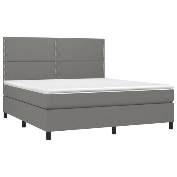 vidaXL Boxspring met matras en LED stof donkergrijs 180x200 cm