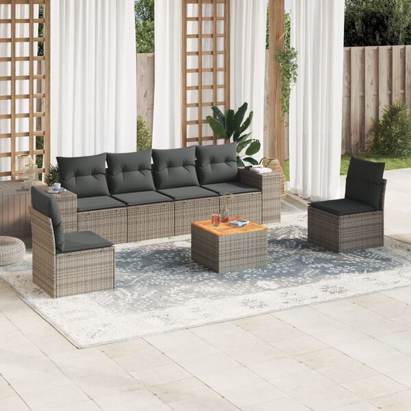 vidaXL 7-delige Loungeset met kussens poly rattan grijs