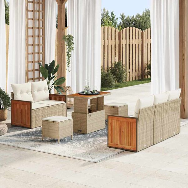 vidaXL Tuinbankenset met kussen 10 pcs Beige en Cr&egrave;me poly rattan