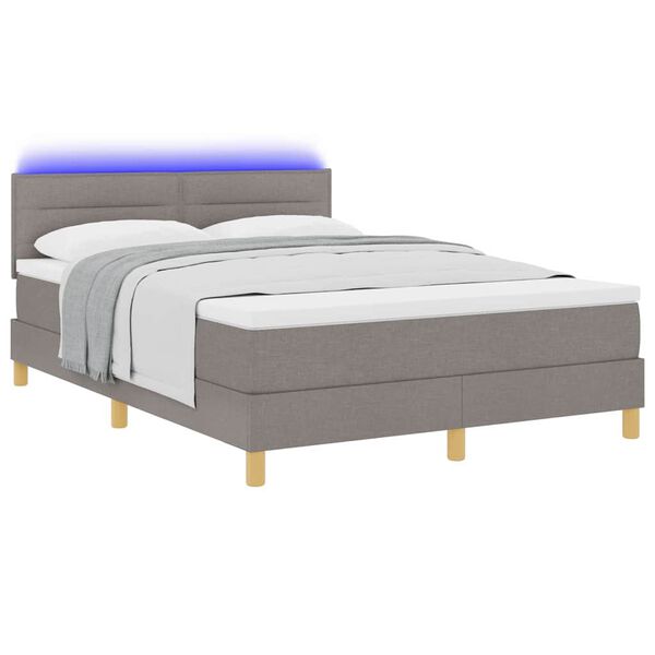 vidaXL LED Box Spring Bed met matras met LED Taupe 140 x 200 cm Stof