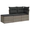 vidaXL 3-delige Loungeset met kussens poly rattan grijs