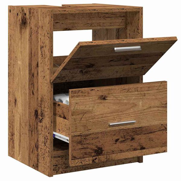 vidaXL Badkamer Kast met lade Oud Hout 40 x 37 x 59 cm Bewerkt hout