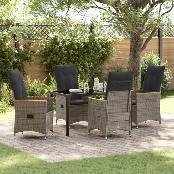 vidaXL Tuin eettafelset met kussen 5 pcs Grijs poly rattan