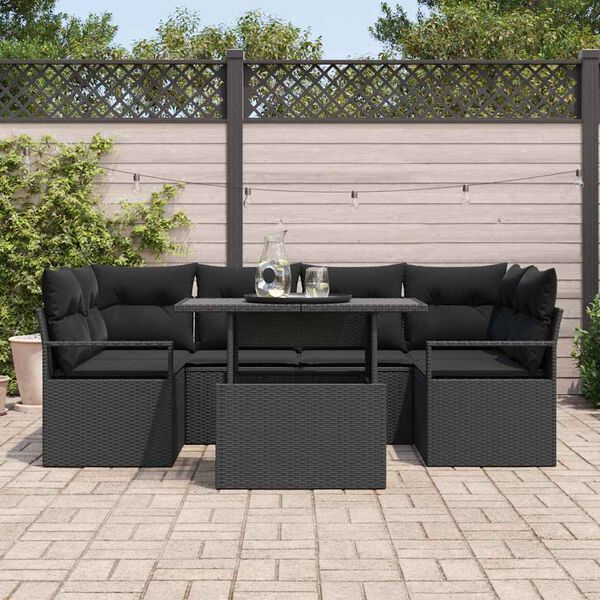 vidaXL Tuin Sofa Set met opslag met kussen 7 pcs Zwart poly rattan