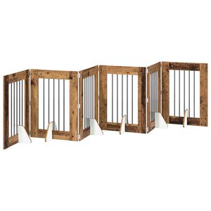 vidaXL Opvouwbaar hondenhek met standaards 6 st Oud hout 362 cm