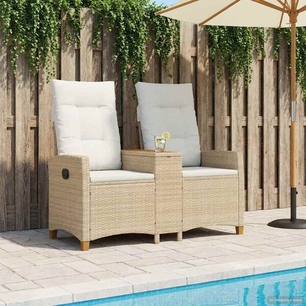 vidaXL Ligbank met tafel Beige en Cr&egrave;me Wit 126 x 65 x 112 cm