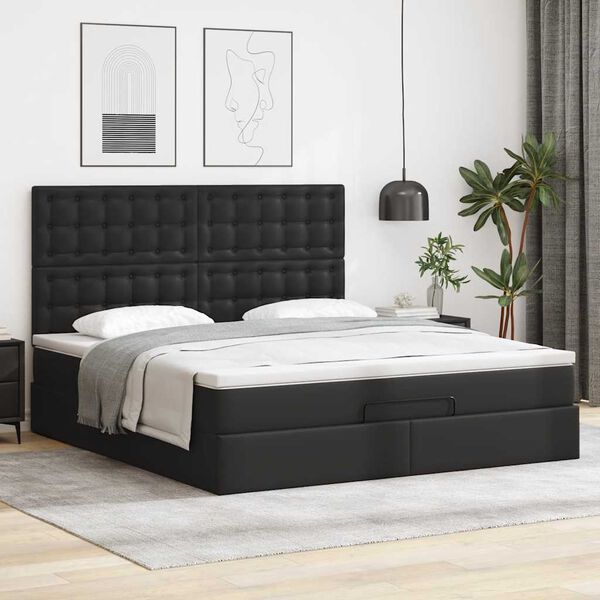 vidaXL Ottoman bed met matras 160x200cm kunstleer zwart