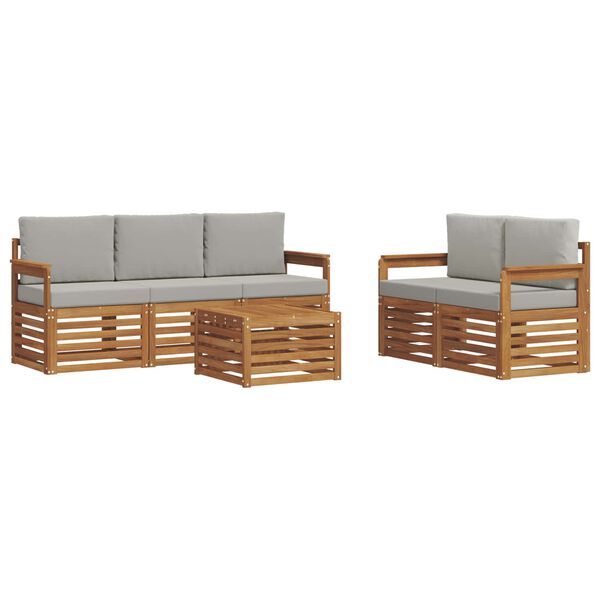 vidaXL Sofa-Sets 6 pcs Natuurlijk en Lichtgrijs Massief Acaciahout