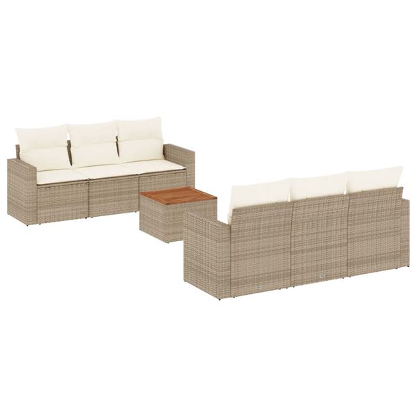 vidaXL 7-delige Loungeset met kussens poly rattan beige