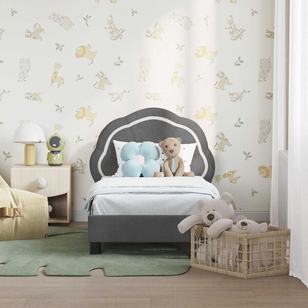 vidaXL Peuterbedframe met hoofdbord Donkergrijs 70 x 140 cm Fluweel