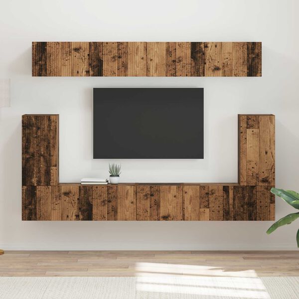 vidaXL Tv-meubelset Wandgemonteerd 5 pcs Oudhout Bewerkt hout