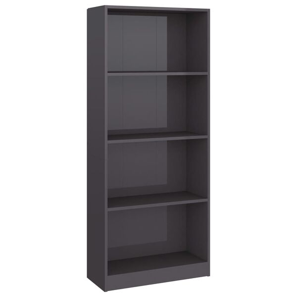 vidaXL Boekenkast 4 schappen 60x24x142 cm bewerkt hout hoogglans grijs