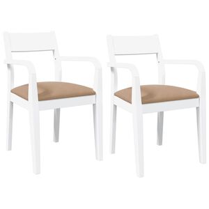vidaXL Eetkamerstoelen met kussens 2 st massief hout rubber wit
