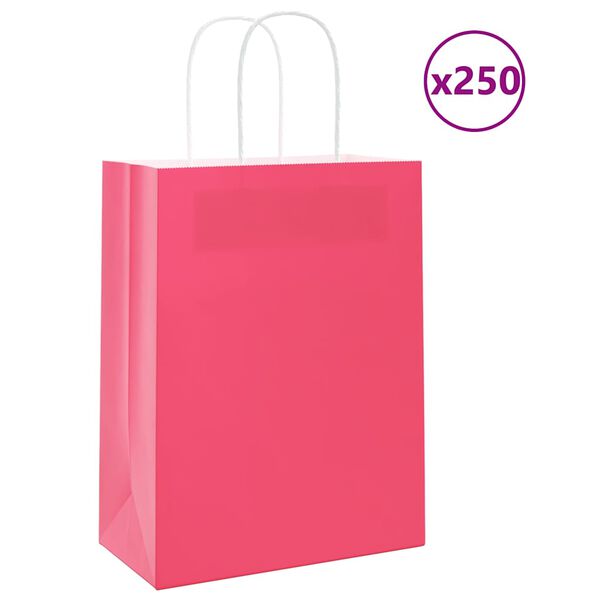 vidaXL Papieren zakken 250 st met hengsels 21x11x28 cm roze