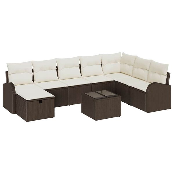 vidaXL Tuin Sofa Set met kussen met opslag 9 pcs Bruin Poly riet