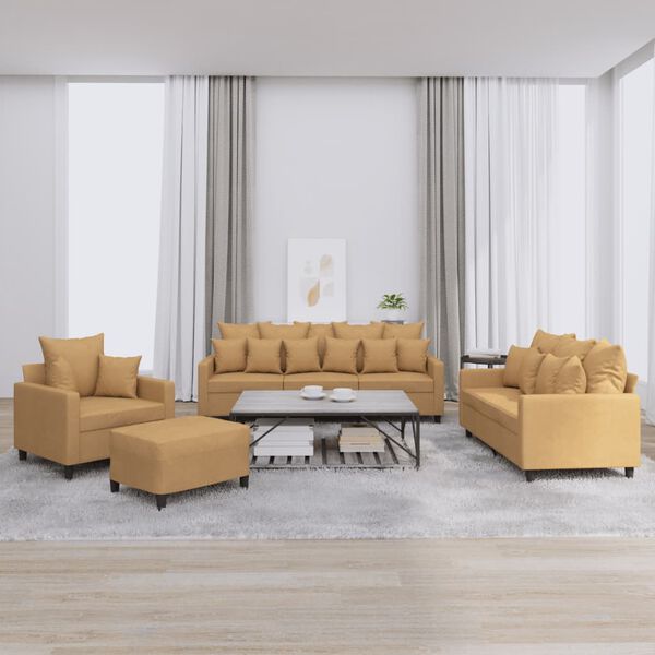 vidaXL 4-delige Loungeset met kussens fluweel bruin