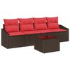 vidaXL Bankstel 5 st 3-Aantal zitplaatsen Bruin en Rood poly rattan