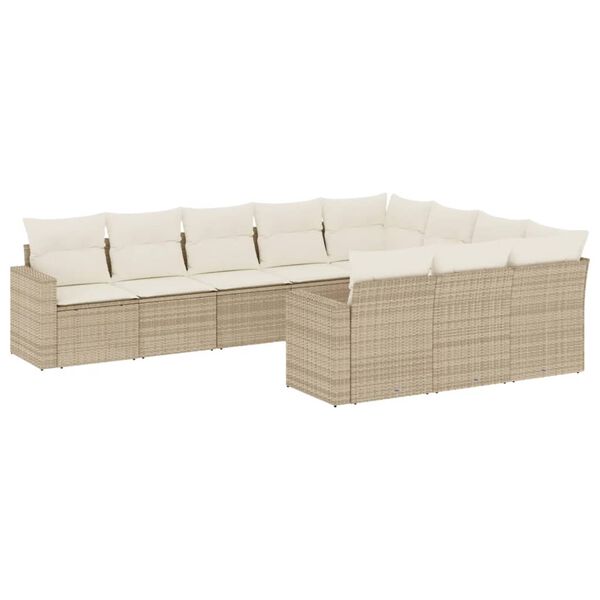 vidaXL 10-delige Loungeset met kussens poly rattan beige