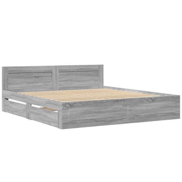 vidaXL Bedframe met hoofdeinde bewerkt hout grijs sonoma 180x200 cm