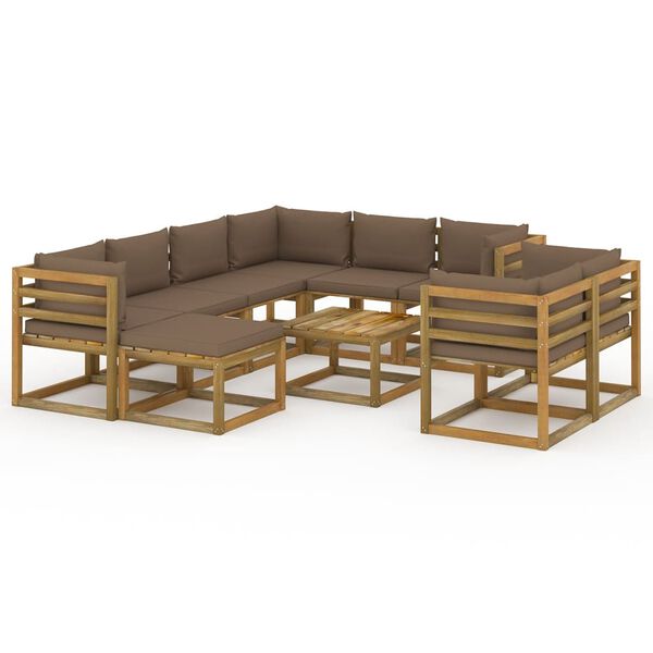 vidaXL 10-delige Loungeset met taupe kussens
